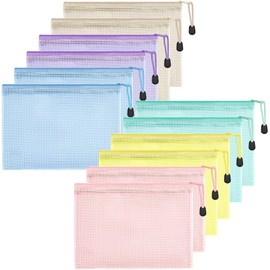 HEETA A5 Plastic Wallets, Sturdy Plastic Bags with Zipper, Waterproof Mesh Pockets with Secure Zippers for School, Office Supplies, Cosmetics, Travel, Storage, 6, Macarons