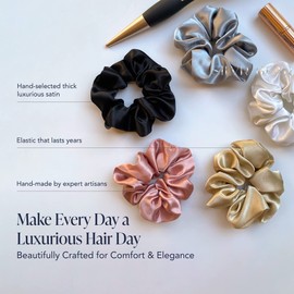 Silvr Bear Luxe Satin Scrunchies for Women | Pack of 5 | Satin Silk Hair Ties | Classic Shade (Classic Shades)