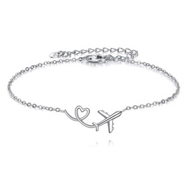 ONEFINITY Aeroplane Bracelet 925 Sterling Silver Heart Airplane Bracelet Aeroplane Jewellery Gifts for Women