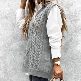 Voqeen Womens Sweater Vest Sleeveless Pullover Jumpers Knitted V Neck Stylish Loose Knitwear Tank Tops for Modern Ladies Girls Grey