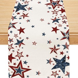 Siilues 4th of July Table Runner, Memorial Day Deocr Patriotic Decorations for Home Star Table Runner Independence Day Indoor Outdoor Party Table Decorations (13'' x 48'')