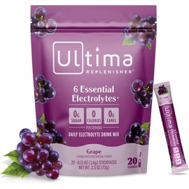 Ultima Replenisher Daily Electrolyte Powder – Grape, 20 Stickpacks – Zero Sugar Hydration Packets with 6 Electrolytes and Minerals – Sugar Free, Plant Based & Keto Friendly Drink Mix
