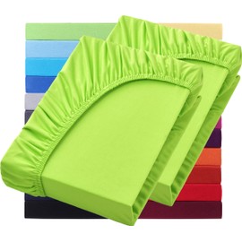 NatureMark Basic Set of 2 Jersey Fitted Sheets, 90 x 190 cm, 100 x 200 cm, 25 cm Bridge, 100 x 200 cm, 100% Cotton, Apple Green