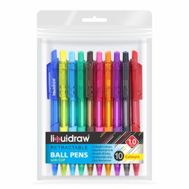Liquidraw Retractable Ballpoint Pens Set Of 10 Assorted Colours Multicolour Ball Pens Medium Point 1.0mm Ball Point Multicoloured Pen Set Smooth Writing Comfortable Grip For Home, School & Office