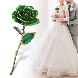 Forever Green Rose 24K Real Plated Rose, Bright Color, Long Lasting Freshness, Suitable for Festival, Gift