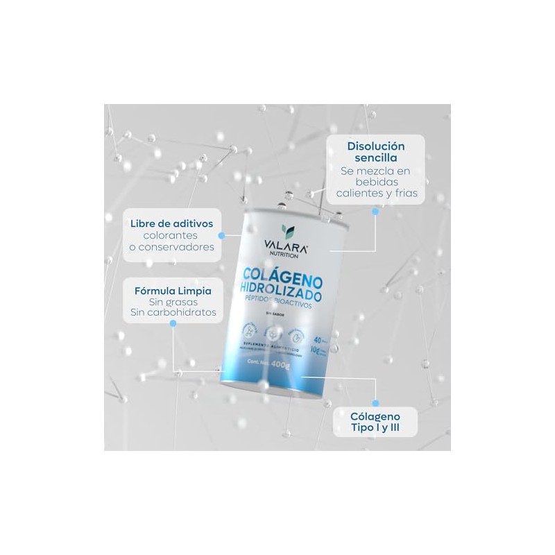 Valara Colágeno Hidrolizado Puro Azúcar Péptidos Bioactivos Piel Uñas Huesos