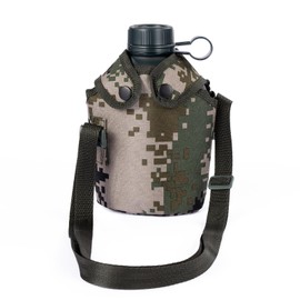 Canteen Water Bottle – 1L Lightweight Camouflage Survival Canteen for Outdoor Camping, Leak-Proof Food-Grade Safe Aluminum with Insulated Canvas Bag & Adjustable Strap for Hiking, Backpacking