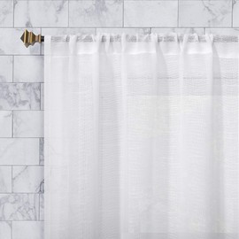 Archaeo Slub Textured Linen Blend Cafe Curtain Pair, 56" x 36", White