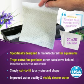 Aquatic Experts Aquarium Polishing Filter Pad, Aquarium Filter Pad, Aquarium Filter Floss for Fish Tank Filters, Water Polishing Pad for Aquarium Filters, (200 Micron, 24" x 36-2 Pack)