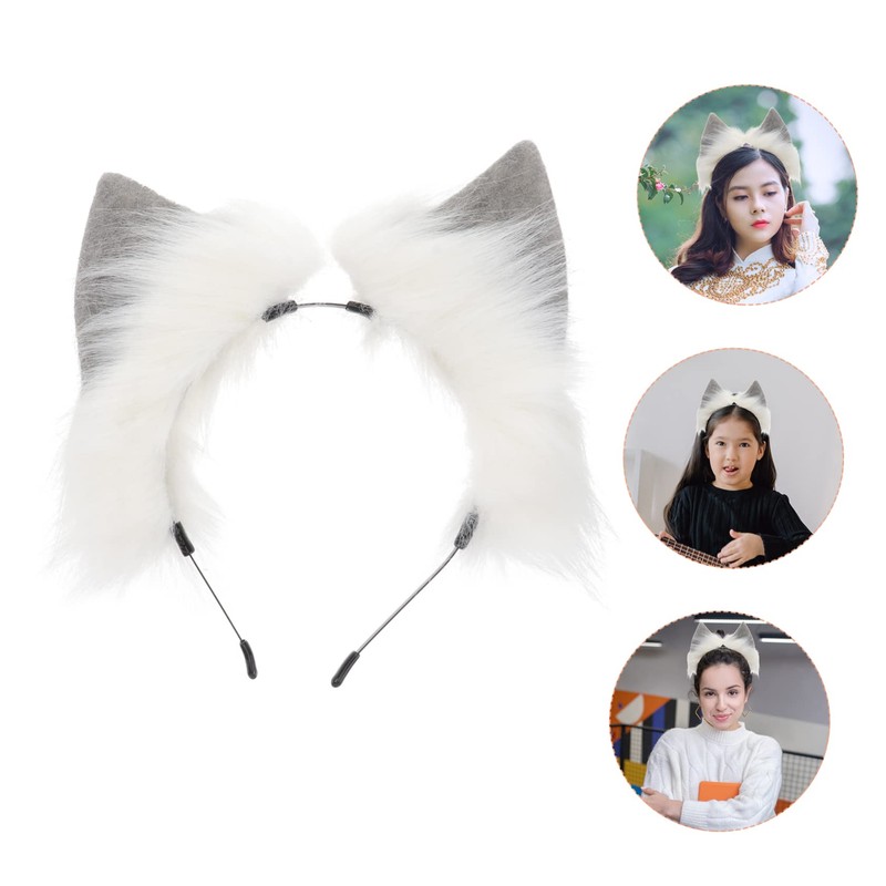 VICASKY 1Pc Furry Ears Headband Bendable Faux Hair Accessory for