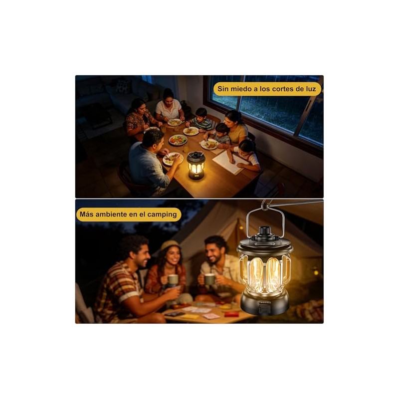Purplecrystal LED camping lantern, rechargeable retro camping light, IP65 Impermeables,Adecuado