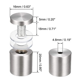 sourcing map Pack of 4 Spacers 16 x 27 mm (Diameter x H) Stainless Steel Sign Holder Advertising Screw Spacer Screws for Signs Displays, Silver