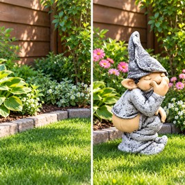 Mini Funny Resin Garden Gnome Statue, 5.12-Inch Small Outdoor Dwarf Ornament for Lawn, Courtyard, Patio and Home Decoration