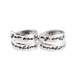 you are my sunshine my only sunshine - Hand Stamped Spiral Ring Set of 2, Gift for Mother Daughter Sisters Kids Family Love, Best Friends BFF Friendship, Valentines Birthday Christmas Anniversary