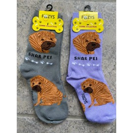 Foozys New 2 PAIRS Shar Pei Dog Breed Crew Socks Women's Size 9-11 Foozys Lilac & Gray