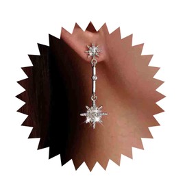 Inateannal Vintage Crystal Starburst Drop Earrings Long Rhinestone Northstar Earrings Gold Cz Star Dangle Earrings Cz North Star Stud Earrings Jewelry for Women and Girls