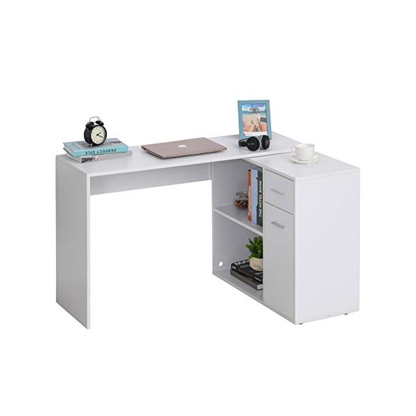 HOMCOM L Shaped Computer Desk Workstation with Storage Shelves and