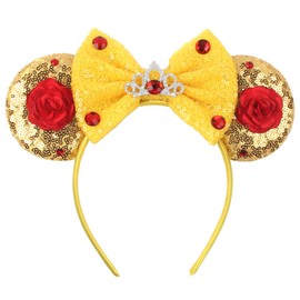 zhezesmila Mouse Ears Headbands for Women Princess, Rose Beauty Headband for Birthday Party Princess, Shiny Park Ears for Adult，Yellow