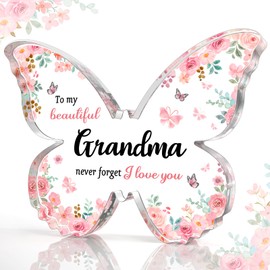 GiftyTrove Gifts for Grandma, 5x3.8x0.5 Inch Butterfly-Shaped Acrylic Plaque Decor, Mothers Day Grandparent Day Birthday Christmas Gift for Grandma