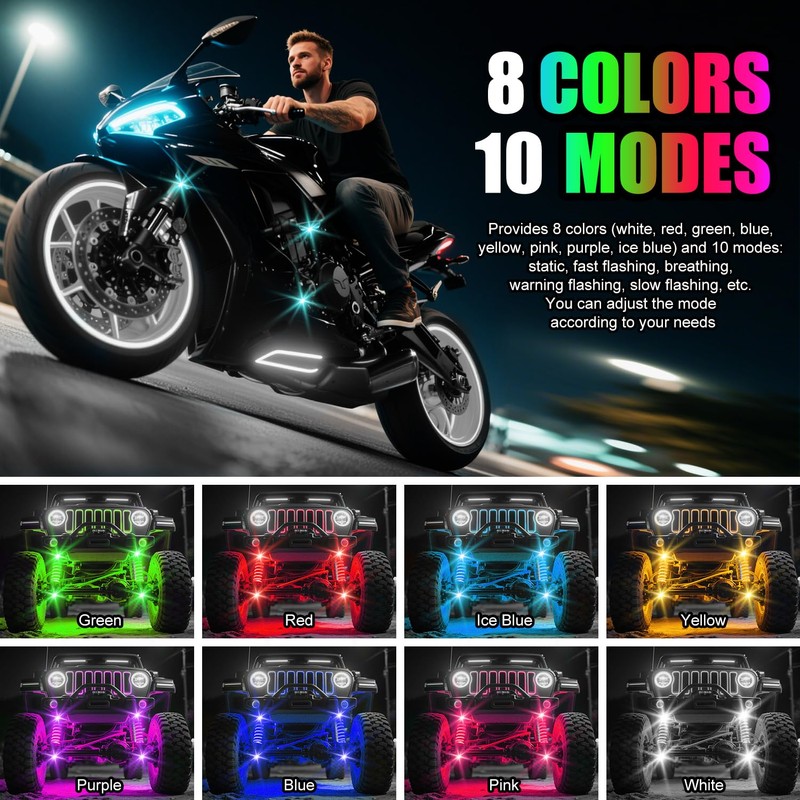 Wireless LED Lights for Car, Wireless Rock Lights with 8