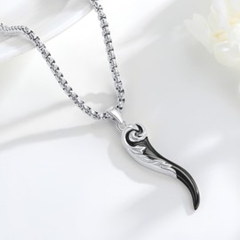 PCTJYFU Italian Horn Necklace 925 Sterling Silver Cornicello Pendant Charm Italian Black Horn Jewelry for Men Women