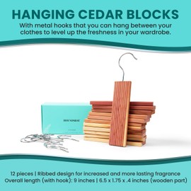 12 Hanging Cedar Blocks for Clothes Storage -Cedar Hangers for Closet - Cedar Chips for Closets and Drawers - Hanging for Protecting Clothes Closet - Cedar Hanger & Balls for Clothes