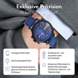 Raptor Limited Maxx Men's Quartz Watch with 3 Time Zones, RA20130, darkblue