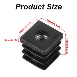10 Pcs Square Tube Plastic Inserts M8 Thread Furniture Leg Inserts Nut Plugs Leveling Feet Chair End Caps 16x16mm