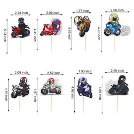 Arthsdite 24Pcs Motorcycle Cupcake Toppers, Pocket Bike Cupcake Toppers Motorcycle Rider Racing Sport Theme Decor Supplies Boy Man Happy Birthday Party Decorations