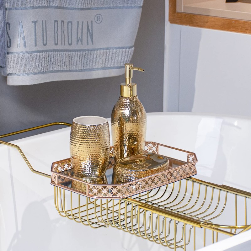 Gold Bathroom Accessory Set - 3 Piece Decorative Ceramic Bathroom