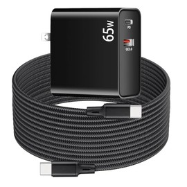 PD 65W USB C Super Fast VR Charger Compatible with Meta Oculus Quest 3s, Quest 3 2 - Dual Port USB + Type C Adapter with 6.6ft C to C Charging Cable for Pico 4 Ultra VR Headsets, Black