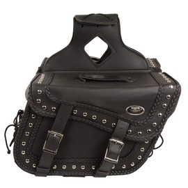 Milwaukee Leather SH66401ZB Large Black Braiuded/Studded Zip-Off PVC Throw Over Motorcycle Saddlebags - Large
