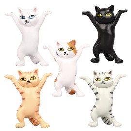 ZEACCT 5 PCS Dancing Cats Pencil and Earphone Holder Cute Cat Figurine Pen Stand for Home Decoration for Cat Lovers Fun and Functional Design