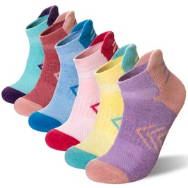 Velice Merino Wool Ankle Hiking Running Socks for Women Compression Support Thick Athletic Cushion Breathable No Show Socks 6 Pairs(Multicolor, Medium)