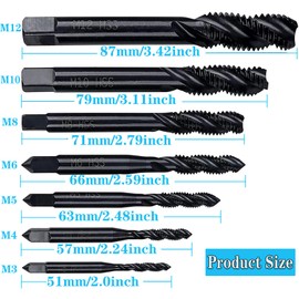 Yuentoen 7 Piece Tap Set, HSS 6542 Nitride Metric Spiral Groove Drill, Machine Tap Spiral Tap Set M3 M4 M5 M6 M8 M10 M12 for Metal Wood Drill