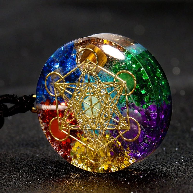 Orgone Metatron Cube Om Necklace, Chakra Crystal Stone for Healing
