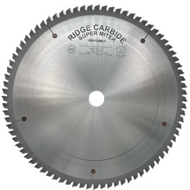 Ridge Carbide 12" 80T,Super Miter Saw Blade, Alternate Raker Grind (4+1),-2° Hook, 1" Bore, Plate Thickness .095", Full Kerf (0.125") for Cutting Wood and Sheet Goods