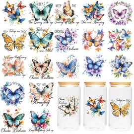 UV DTF Cup Wraps Stickers - 20 Sheet Butterfly UV DTF Transfer Stickers, Animal UVDTF Cup Wraps for 16 oz Glass, Inspirational Design, DIY Crafts Gifts for Friends