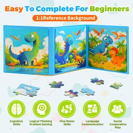 Dinosaur Toys - 25, 30 & 36 Pcs Toys for 3 Year Old Boys Girls Dinosaur Magnetic Puzzle Montessori Travel Gifts for Toddlers Age 3 4 5 6 Educational Car Airplane Activities Birthday