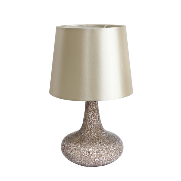 Simple Designs LT3039-CHA Mosaic Tiled Glass Genie Fabric Shade Table Lamp, Champagne