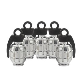 SENZEAL 5x Grenade Bomb Tyre Valve Caps Aluminum Alloy Car Motorbike Dust Stem Caps Silver