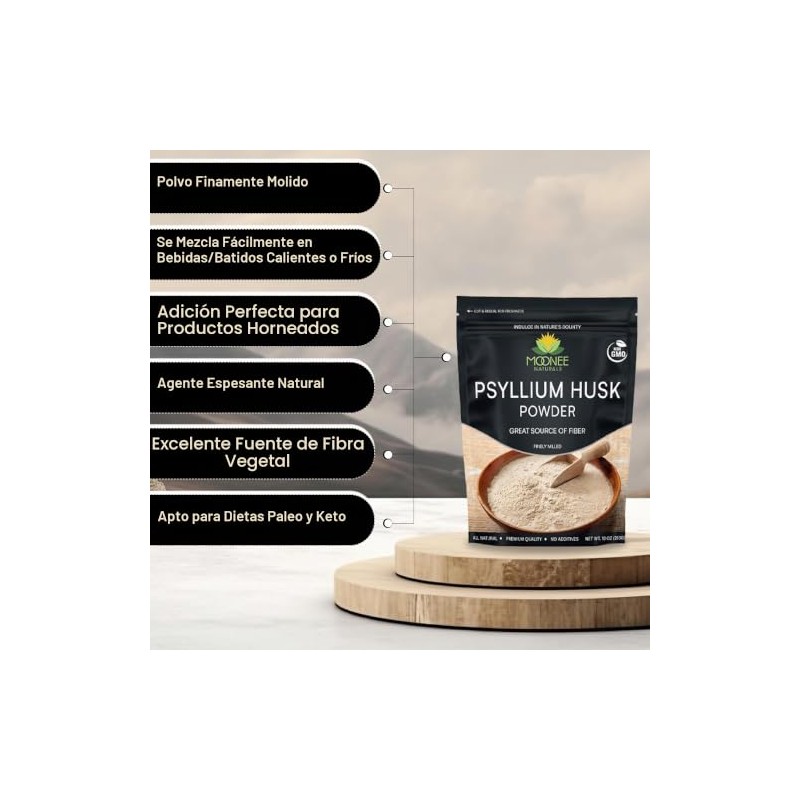 “Polvo de Cáscara de Psyllium (10 OZ), Sin Gluten, Sin
