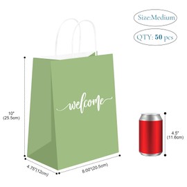 QIELSER Welcome Bags for Wedding Guests Bulk, Olive Green Welcome Gift Bags with Handles Shopping paper Bags Good for Wedding, Birthday Party Supplies, Craft, Packaging, Retail (50)
