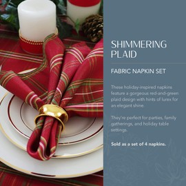Elrene Home Fashions Shimmering Plaid Holiday Cloth Napkins Set of 4, 17" x 17", Red, 17" x 17" (Napkins)
