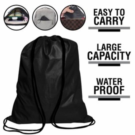 LUMAZU Drawstring Gym Bag Waterproof Premium String Swimming Sports Shoe Bag Suitable for School, Gym, Travel Beach Swim Football Shoe PE Kit Storage Trainer Bag Kids Men Women (Black)