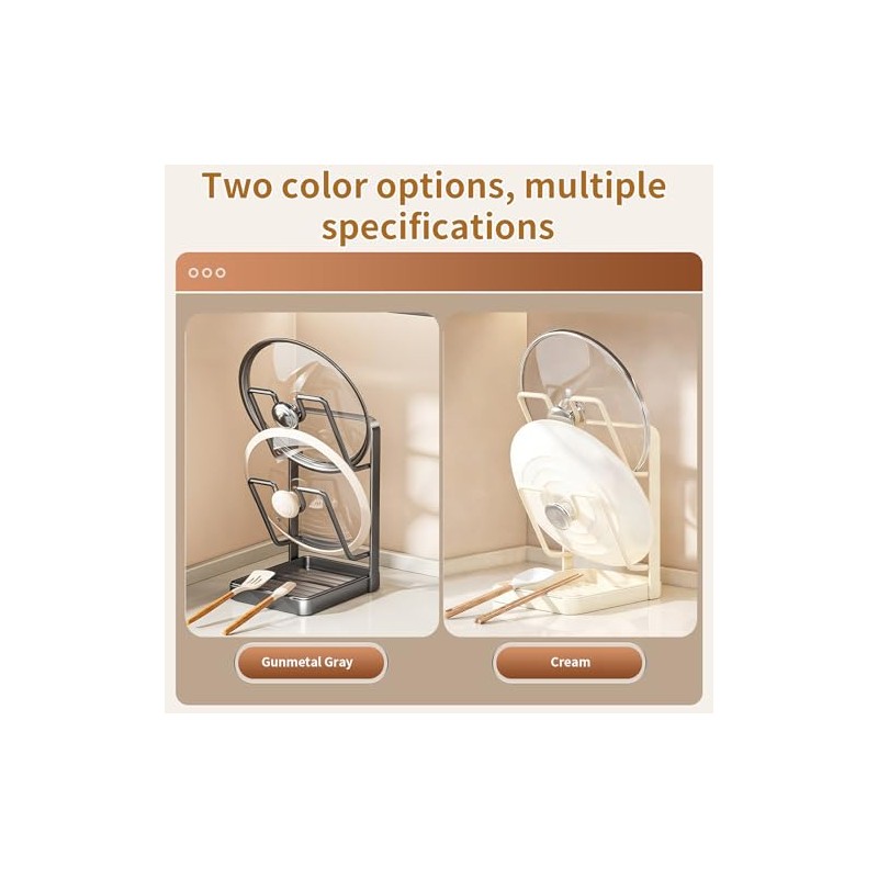 Pot Lid Organiser, 2-Tier Storage Stand with Spoon Rest, Lid