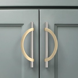 Amerdeco 6 Pack Brushed Satin Nickel and Gold Cabinet Pulls 4.5 Inch Hole Centers Kitchen Cabinet Handles Cabinet Hardware Cupboard Handles Drawer Pulls