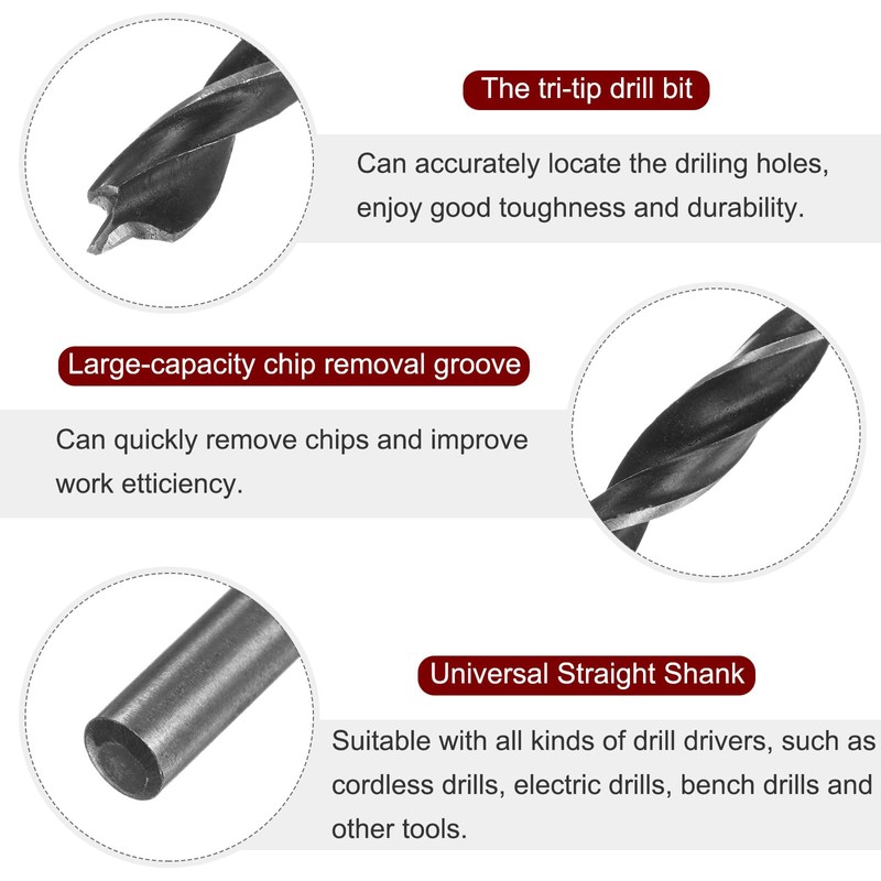 sourcing map 2pcs Brad Point Drill Bits 5.5mm(14/64") Dia Straight