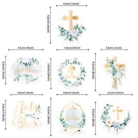 ZHUOWEISM 63 PCS Edible God Bless Cupcake Toppers Gold Cross Wafer Paper Cupcake Picks Mi Bautizo Party Decorations for Baptism Theme Baby Shower Kids Birthday First Communion Party Supplies