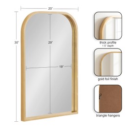 Kate and Laurel Travis Modern Basket Arch Wall Mirror, 20 x 30, Gold, Decorative Arched Bathroom Mirror for Over Sink or for Use as Living Room Wall Decor Accent